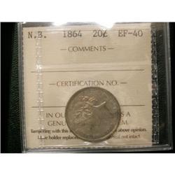 New Brunswick 20¢ 1864 ICCS EF-40, lightly to