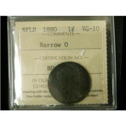 NFLD 1880 Narrow O 1¢ ICCS VG-10