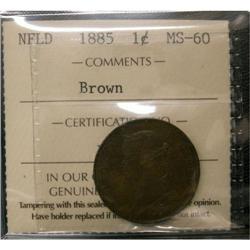 NFLD 1885 1¢ ICCS MS-60, nice chocolate brown