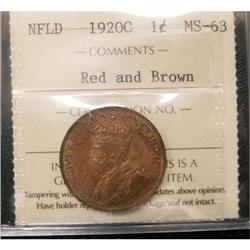 NFLD 1920c 1¢ ICCS MS-63RB, nice red and brow
