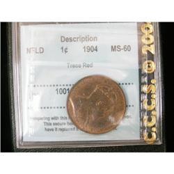 NFLD; Cent 1904, graded CCCS MS-60; Trace Red