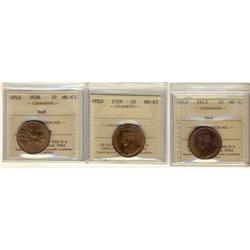 1913, 1929 and 1936 Nfld 1¢.  Lot of 3 coins