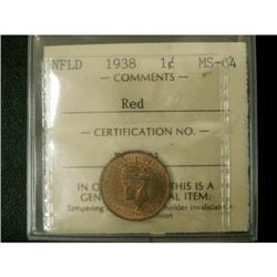 1938 NFLD 1¢ ICCS MS64.  An attractive coin.