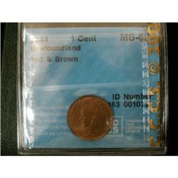 NFLD 1¢ 1944c CCCS graded MS-63 RB, scarce da