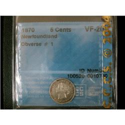 NFLD 5¢ 1870 Obv.#1 CCCS graded VF-20, a nice
