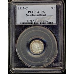 NFLD 1917C 5¢ PCGS AU-55