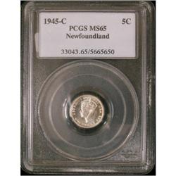 NFLD 1945C 5¢ PCGS MS-65