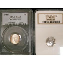NFLD 1942c and 1947c 10¢ both graded MS63.  1