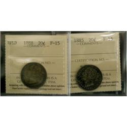 Lot of 2 ICCS graded Nfld 20¢ 1885 F-15, 1888
