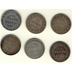 Lot of six  Newfoundland 20 cents;  Includes