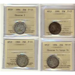 Lot of 4 Nfld 20¢ all ICCS graded.  Includes