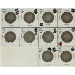 Lot of NFLD 50¢ coins.  Includes 10 exmaples,