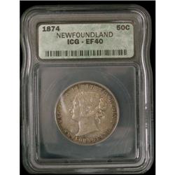 1874 NFLD 50¢ ICG EF40.  Nice problem free co