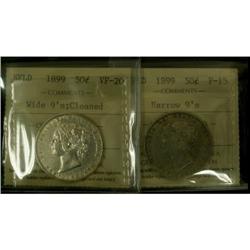 NFLD 1899 50¢. Lot of 2 coins both ICCS certi