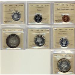 Lot of 7 ICCS graded PL64 coins, includes, 19