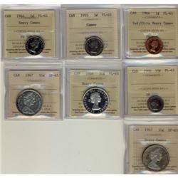 Lot of 7 ICCS graded PL65 coins, includes, 19