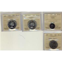 Lof of 4 ICCS MS63 coins, includes, 1967 10¢