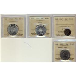 Lof of 4 ICCS MS63 coins, includes, 1967 10¢,