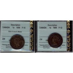 Lot of 2 CCCS  graded Large cents; 1858 F-12