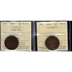 1858 1¢ F12 and 1859 1¢ W9/8 F15. Lot of two
