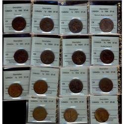 Lot of 15 CCCS EF-40 graded Large cents; 1859