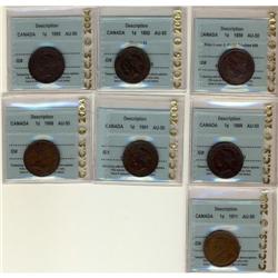 Lot of 7 CCCS AU-50 graded Large Cents; 1859