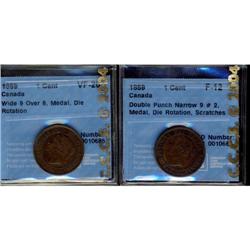 1859 8/9 1¢ CCCS VF-20 DIE ROTATION, 1859 DP#