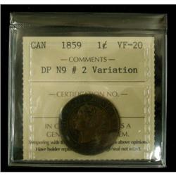 1859 DP#2 Variation 1¢ ICCS VF-20