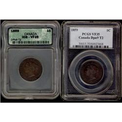 1859 DP#2 1¢ ICG VF-25 and a PCGS VF-35, lot