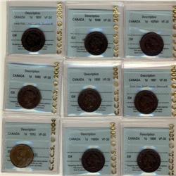 Lot of 9 CCCS VF-30 graded Large Cents; 1876H