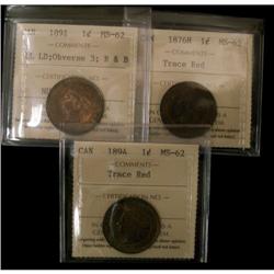 1876H, 1891 LDLL Obv#3, 1894 1¢, all coins ar