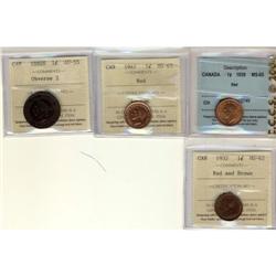 1882H, 1932, 1939 and 1947 1¢.  Lot of 4 coin