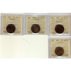 Lot of 4 ICCS graded AU-55 Large cents; 1884