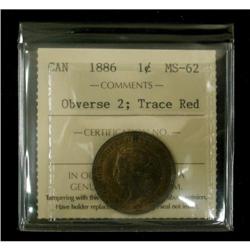 1886 1¢ ICCS MS62, Obverse 2 with trace red d