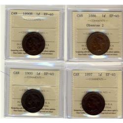 1886 Obv#2, 1890H, 1897, 1900 1¢,  all coins