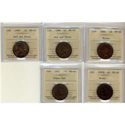 1888, 1896, 1899, 1900H, 1901 1¢,  all coins