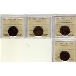Lot of 4 ICCS graded VF-30 Large Cents; 1891