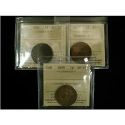 1892, 1896, 1899 1¢, all coins are ICCS AU-55