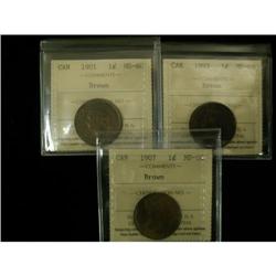 Lot of 3 ICCS graded MS-60 Large Cents; 1893,