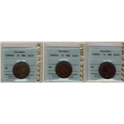 Lot of 3 CCCS AU-55 graded Large Cents; 1893,