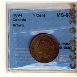 1894 1¢ CCCS MS-60, lustrous brown