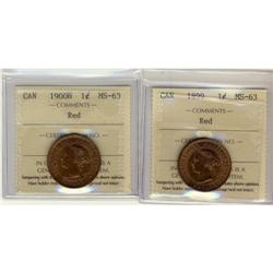 1899, 1900H 1¢, both coins are ICCS MS-63 Red