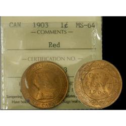 1903 1¢ ICCS MS64RD, a superb coin, full red