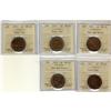 Lot of 5 ICCS graded MS-62 Large Cents; 1905,