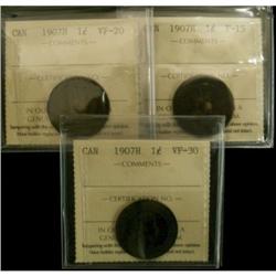 1907H 1¢.  Lot of 3 coins all ICCS graded.  I