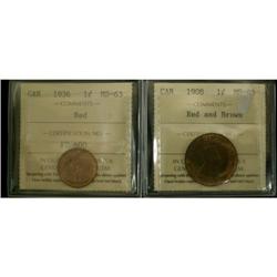 1908 1¢ MS63RB and 1936 1¢ MS63 Red.  Lot of