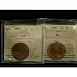 Lot of 2 ICCS graded 1¢ 1909 MS-63 RED (2),