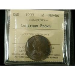1909 1¢ ICCS MS64 Lustrous Bn.