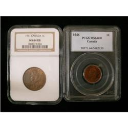 1911 1¢ NGC MS-64RB and 1946 1¢ PCGS MS-64 Re