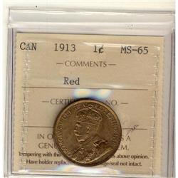 1913 ICCS MS65 Red,  95% Red lustre.  A very